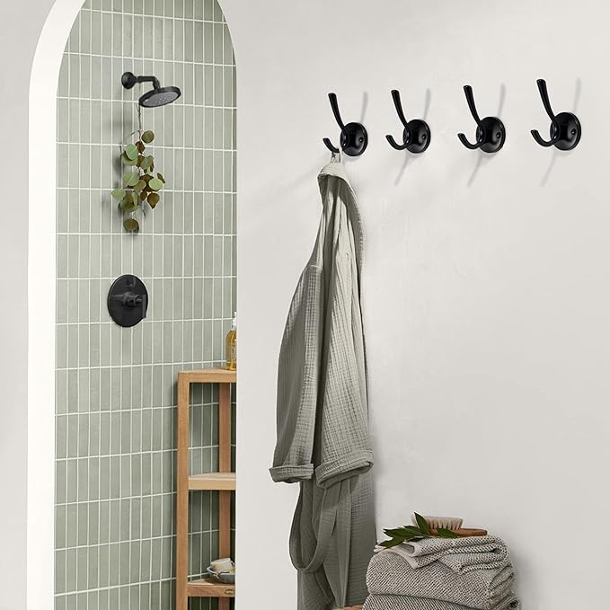 TUNNY 3 Pack Round Coat Towel Hooks - Matte Black Coat Hooks for Hanging Coats Towel Hooks for Bathroom Wall Mounted Zinc Alloy Bath Towel Hooks Robe Clothes Hook Holder Heavy Duty Wall Hooks