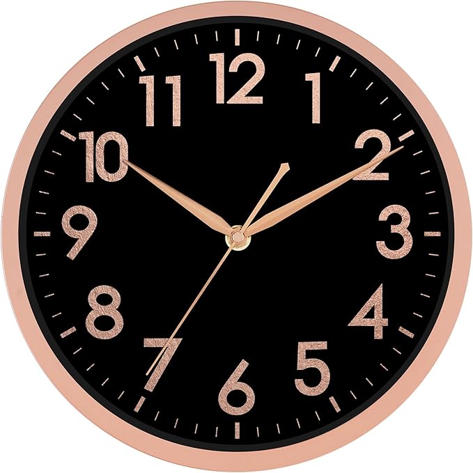 AKCISOT Wall Clock 10 Inch Rose Gold Modern Wall Clocks Battery Operated - Analog Small Silent Non Ticking Clock Decorative for Living Room, Office, Bedroom, Bathroom, Kitchen