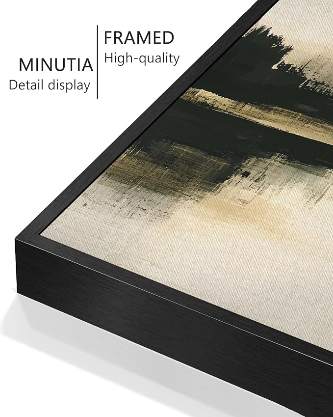 KUVIOKE Watercolor Abstract Mountain Lake Framed Wall Art Brown Landscape Nature Wilderness Painting Nordic Neutral Tan Illustration Decorative Home Decor 12x16in (Black Framed)