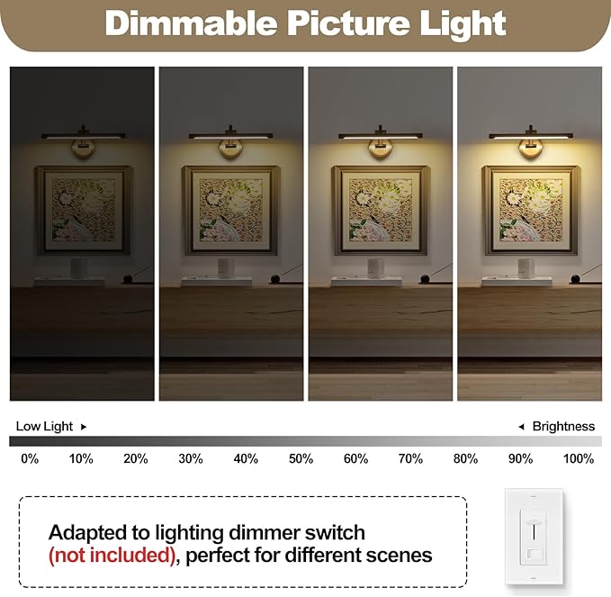 Modern Dimmable Picture Lights for Wall 15.75 Inch Hard-Wired LED Picture Frame Lights for Paintings Gallery Light with Adjustable Swing Arm Display Lights For Artwork, 7W, 2700K, Warm White - Brass