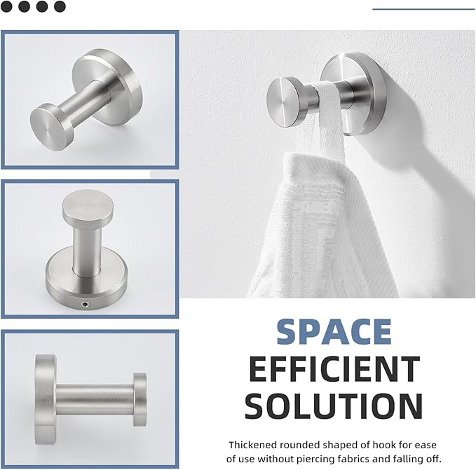 Angle Simple Bath Towel Hook Brushed Nickel, SUS304 Stainless Steel Bathroom Cabinet Closet Clothes Towel Holder, Bathrobe Hanger Wall Mounted