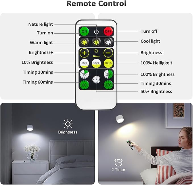 LED Wall Lights, Wall Lamp 3 Color Temperatures & Dimmable Magnetic 360° Rotation with Remote, Wall Sconces 3 Pcs with 3000mAh Rechargeable Battery, Cordless Wall Light for Reading Bedside Hallway