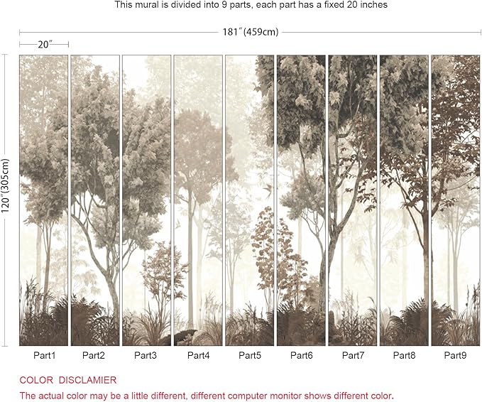 Vintage Forest Wallpaper Nature Wall Mural Wallpaper for Bedroom Living Room (Not Peel n' Stick)