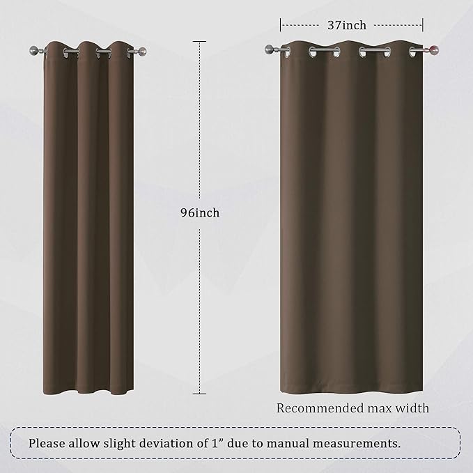 DUALIFE Brown 96 Inches Long Curtains Coffee Color Blackout Curtains with Grommet Thermal Insulated Room Darkening Solid Widow Curtain Panels/Drapes for Bedroom 42x96 Inch 2 Panels Set