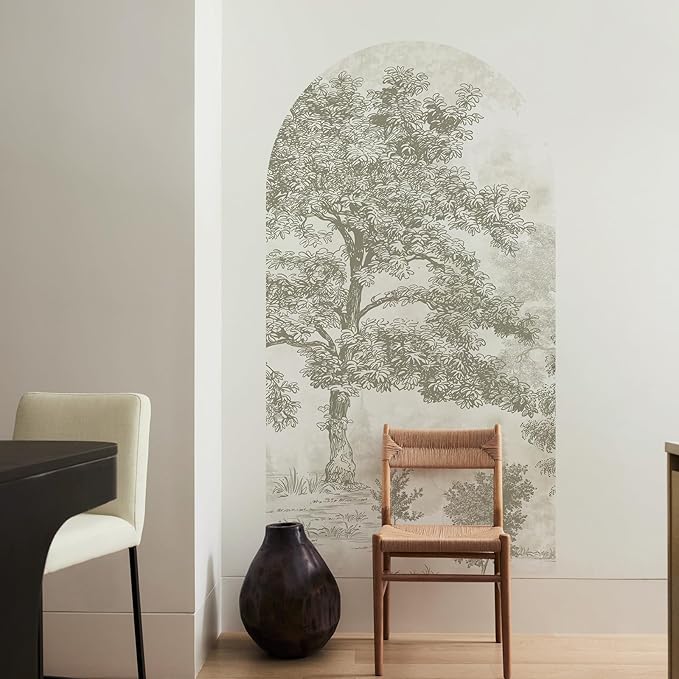 Zeeko Vintage Forest Arch Wall Mural Peel and Stick 31" W x 59" H Beige Tree Wallpaper Self-Adhesive Archway Wall Decals for Bedroom