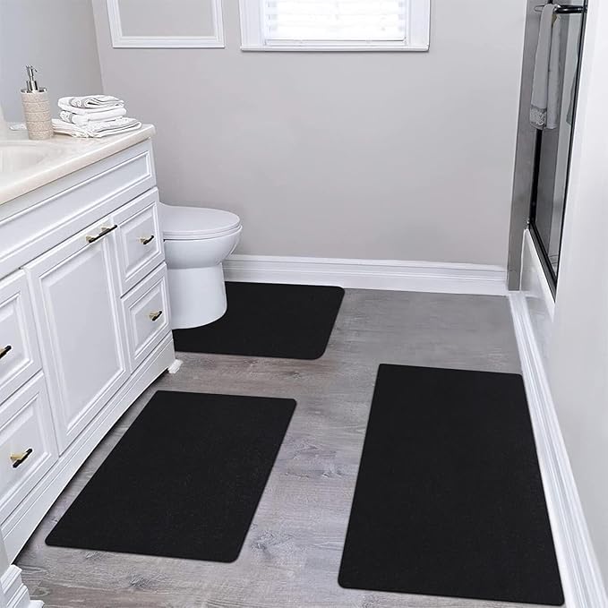 Diatomaceous earth bath mat Bathroom Rugs Sets 3 Piece Super Absorbent Quick Dry Bath Mats, Rubber Non Slip Shower Mat and Toilet Mat U Shape, Shower Rug for in Front of Bathtub Shower, Black