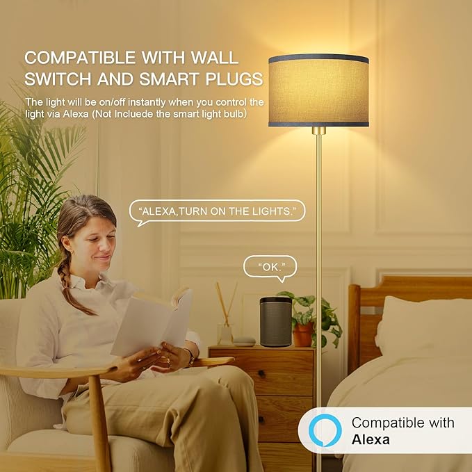 Floor Lamp Gold, Standing Lamp, 58" Small Tall Lamps with Jute Lampshade, Simple Pole Lamp for Bedroom, On/Off Footswitch, Gold Lamps for Living Room/Office/Boho,Christmas Gift for Kids(No Bulb)