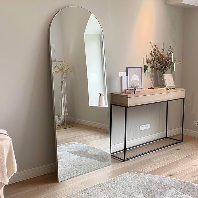 TinyTimes 70''x26'' Full Length Mirror, Large Arched Floor Mirror with Stand, Oversized Wall Mirror, Full Body Mirrors Standing Leaning for Living Room, Bedroom (White)