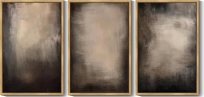 KUVIOKE Abstract Framed Wall Art Set Earthy in Deep Brown and Beige Tones Modern Art Decorative Home Decor 24x36in (Natural Framed)