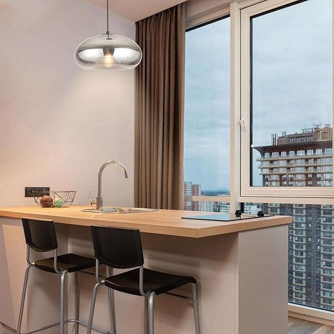 Glass Pendant Lights Kitchen Island Lighting Globe Pendant Light Fixtures IIndustrial Vintage Pendant Lighting for Kitchen Island Bedroom Living Dining Room Light Fixture(Silver Gray)