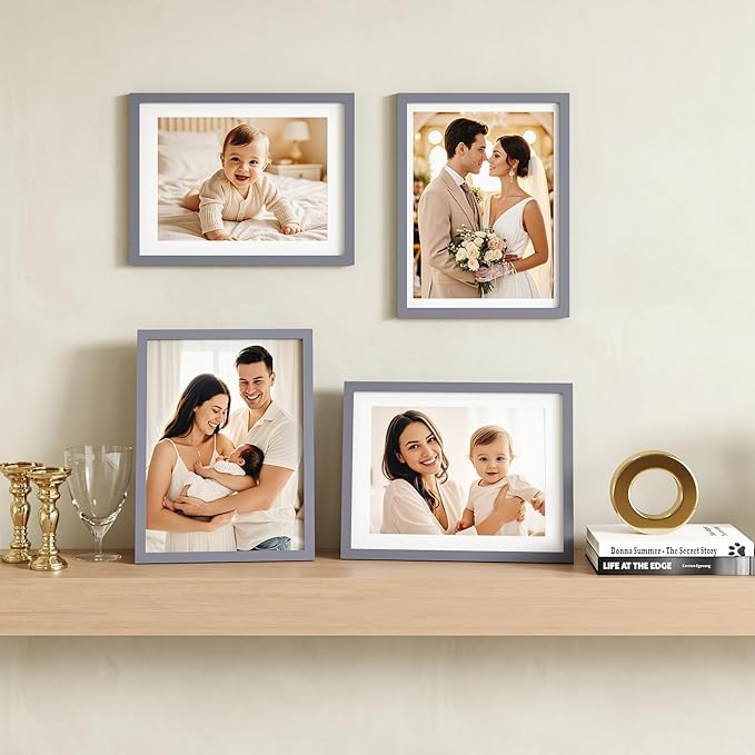 Egofine 12x16 Picture Frames with Plexiglass, Display Pictures 9x12/11x14 with Mat or 12x16 Without Mat Set of 4 for Wall Mounting,Dark Grey