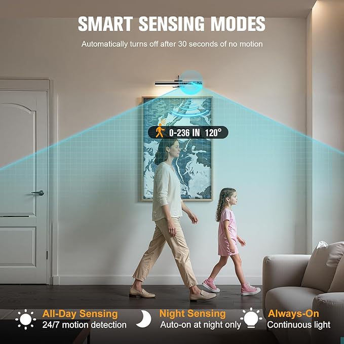 15.7'' Picture Lights for Wall with Motion Sensor, 9000mAh Rechargeable Battery Operated Poster Lights for Paintings, Portraits, Wall Decor, Black