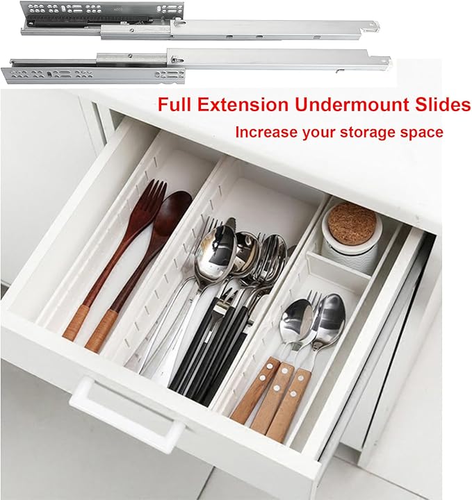 1 Pair of 22 Inch Undermount Soft Close Drawer Slides 100LB Load Capacity Full Extension Concealed Drawer Rails with 3D Locking Device