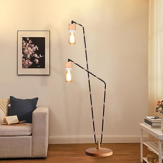 Arturesthome 16.4FT- Wood Pendant Light Cord Kit with Dimmable Switch,Vintage Industrial Hanging Plug in Lamp Cord with Twisted Nylon Rope Socket E26 E27 for Farmhouse Lamp Cable Retro DIY