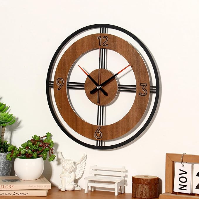 Large Wall Clock Decorative Wall Clock Round Kitchen Clock Farmhouse Kitchen Decor Rustic Clocks for Walls Farmhouse Silent Clock for Living Room Decor (Rustic)