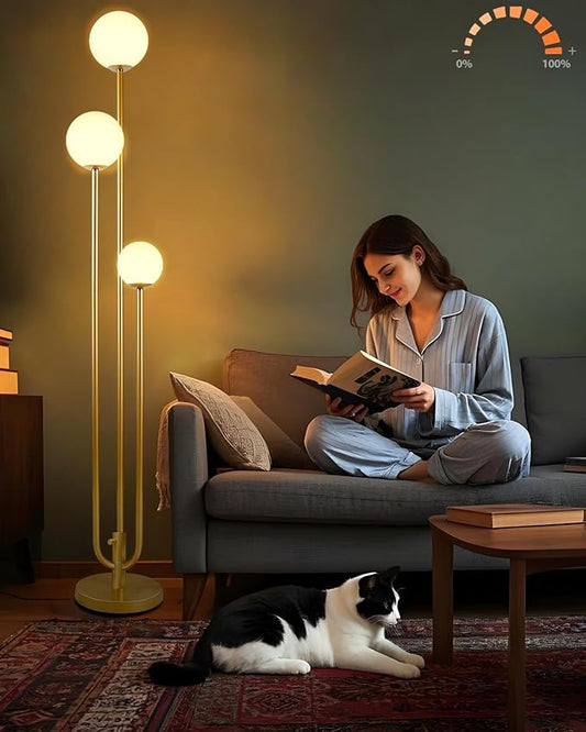 63IN 3-Light Dimmable Floor Lamp, Unique Candle Holder Style Gold Tall Standing Lamps with 3000K G9 Bulbs for Reading, Mid Century Modern Floor Lamp for Living Room Bedroom Home Office