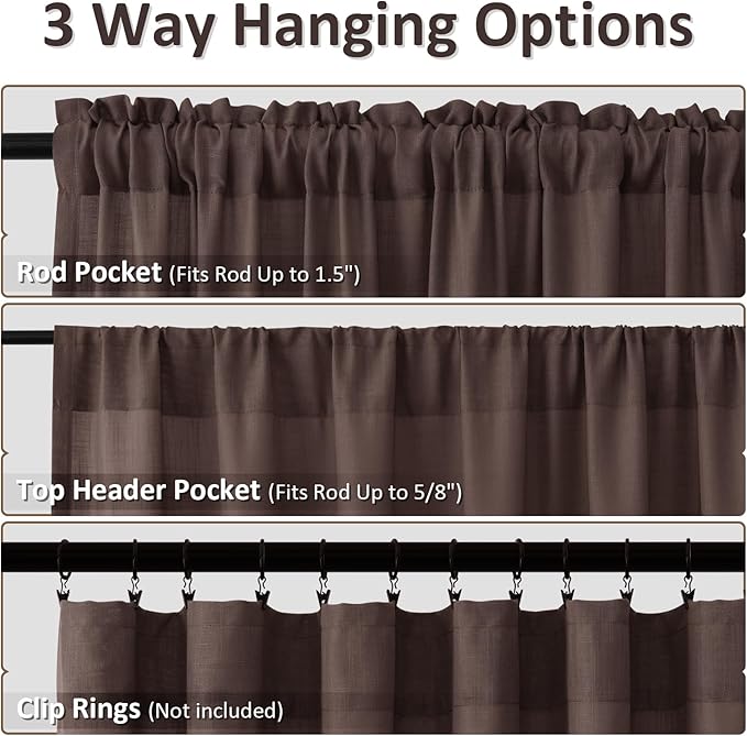 Guken Coffee Linen Curtains 84 Inch Length for Living Room Bedroom 2 Panels Set Rod Pocket Light Filtering Semi Sheer Window Curtains 52 Inch Width Boho Farmhouse Linen Drapes, W52xL84