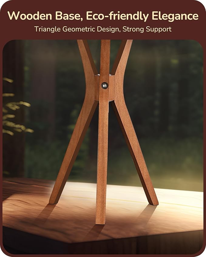 EDISHINE Mid Century Table Lamp, 17.5" Tripod Bedside Lamp with Deep Wood Color Light Base & Beige Linen Lampshade, Nightstand Lamp for Bedroom, Living Room, Reading Room, E26 Base