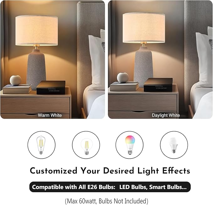 Earth Brown Ceramic Table Lamp Set of 2 Tall 22in Lamps for Living Room End Table Bedroom Farmhouse Rustic Lamp Set Bedside Nightstand Lamps Set of Two Side Table Lamps, 22IN