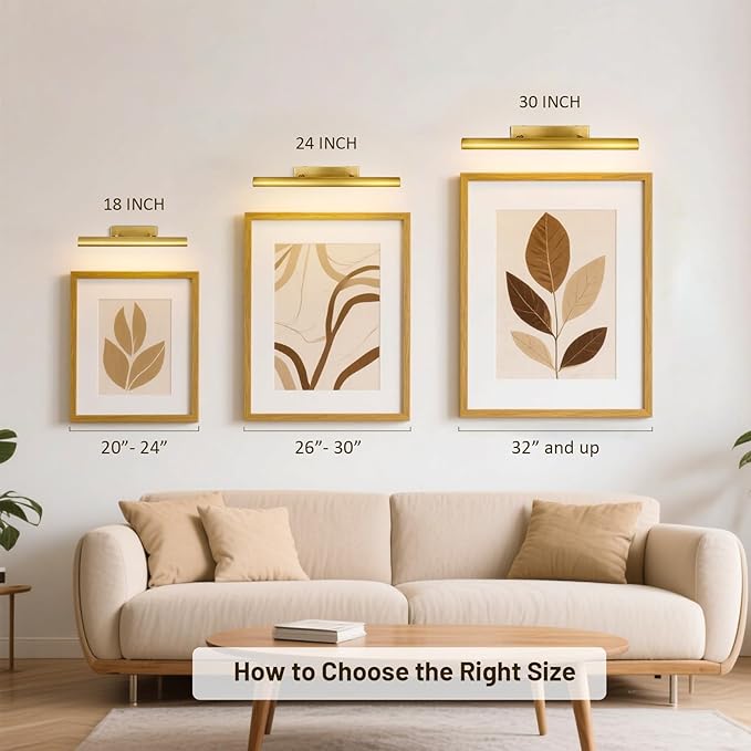 Brass Picture Lights for Wall, 18" Linear Picture Light Hardwired, 3-Light Brush Gold Art Light, Warm White 2700k Dimmable Picture Lamp, 270° Picture Frame Light for Bathroom, Living Room, Hallway