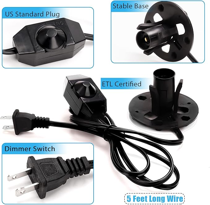 2 Pack Salt Lamp Cord Replacement with 2 Pack Wooden Tray and 8 Pack E12 Halogen Salt Lamp Bulbs