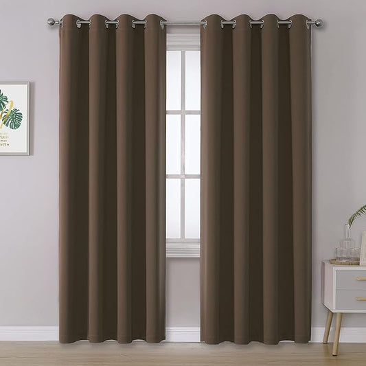 DUALIFE Brown Curtains 84 Inches Long Coffee Color Blackout Curtains with Grommet Thermal Insulated Room Darkening Solid Widow Curtain Panels/Drapes for Bedroom 52x84 Inch 2 Panels