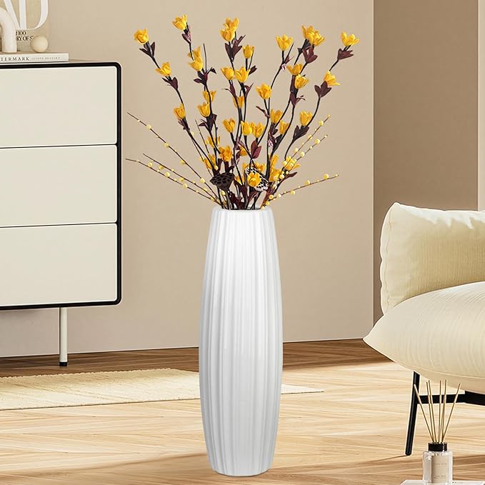 White Ceramic Vase, 17.7" Tall Floor Vase Large Flower Vases Decorative Vases for Modern Home Decor Living Room Office Bedroom Table Centerpieces Shelf Kitchen Wedding Farmhouse Décor