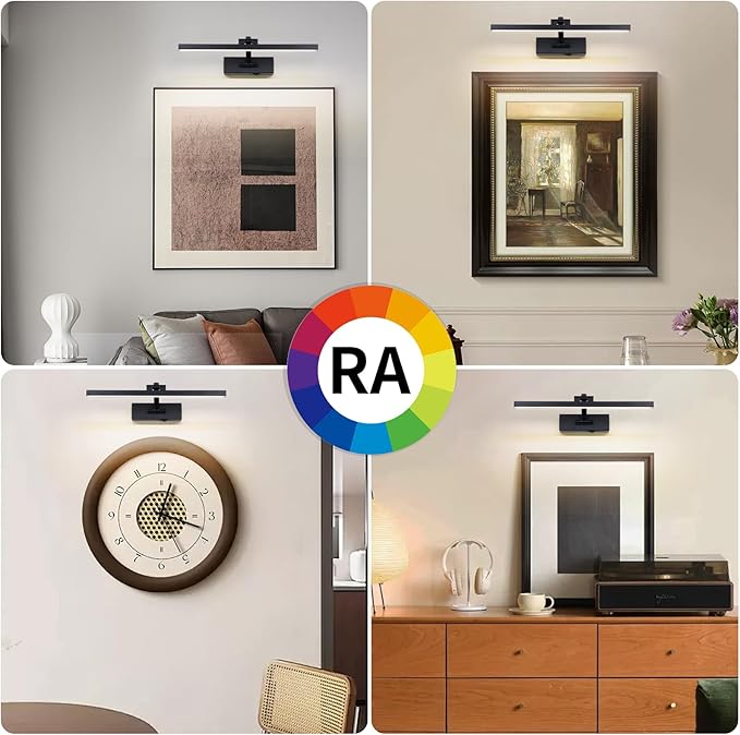 LED Wireless Picture Light with Remote Control,USB Rechargeable Battery Powered Art Lamps,Dimmable,270° Rotate,Timing,15.5 Inch Black Wall Lights for Paintings,Picture Frame,Gallery