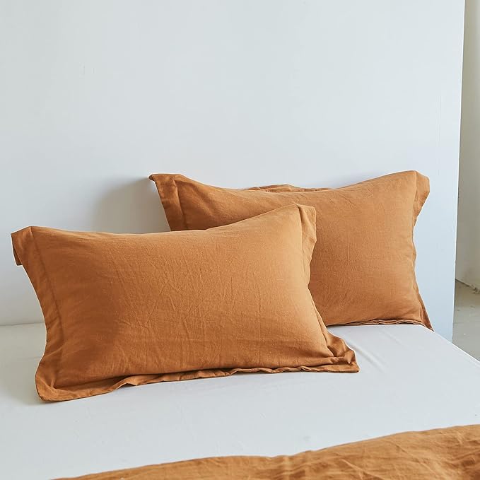 Simple&Opulence 100% Linen Pillow Case King Size Set of 2, Rust Pillow Covers with Overlap Closure, Luxury Breathable Pillowcases Protectors Suitable for All-Season (20" X 36", Rust)
