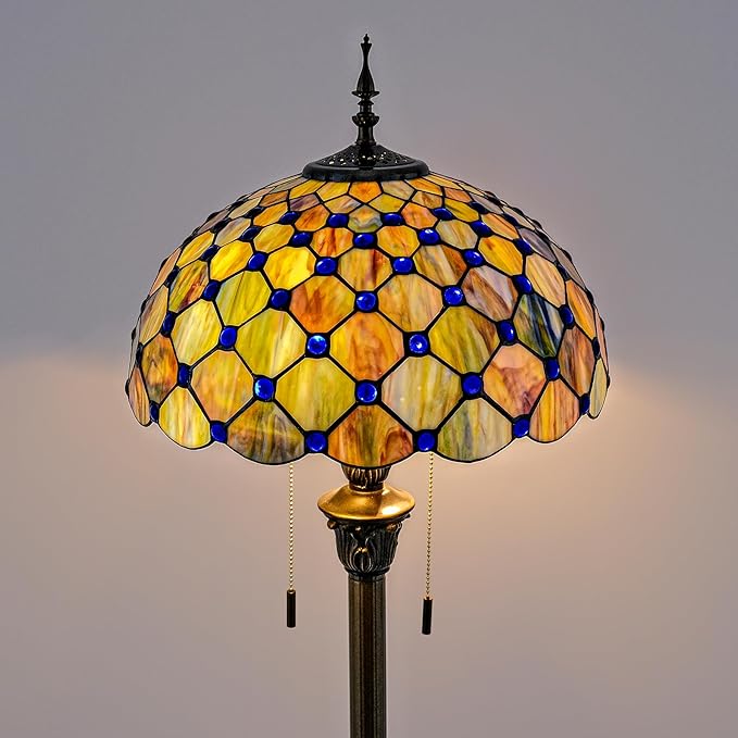 Tiffany Floor Lamp Stained Glass Pearls Beads Standing Reading Light 16x16x64 Inch Retro Inspired Pole Corner Lighting Art Decor for Bedroom Living Room Home Office (Gradient Green)