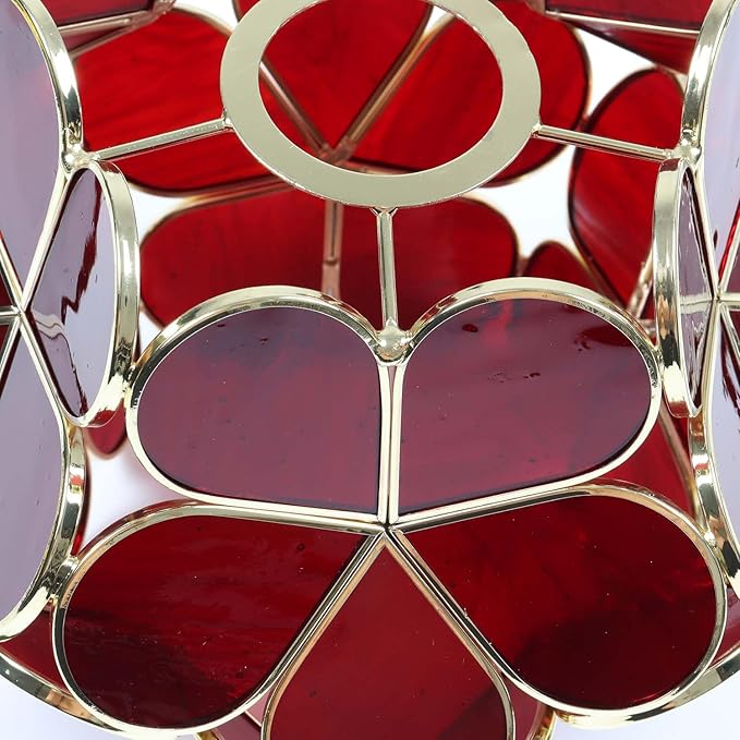 Bieye Tiffany Style Stained Glass Flower Petal Lampshade (Deep Red, 8" Cherry Blossom)
