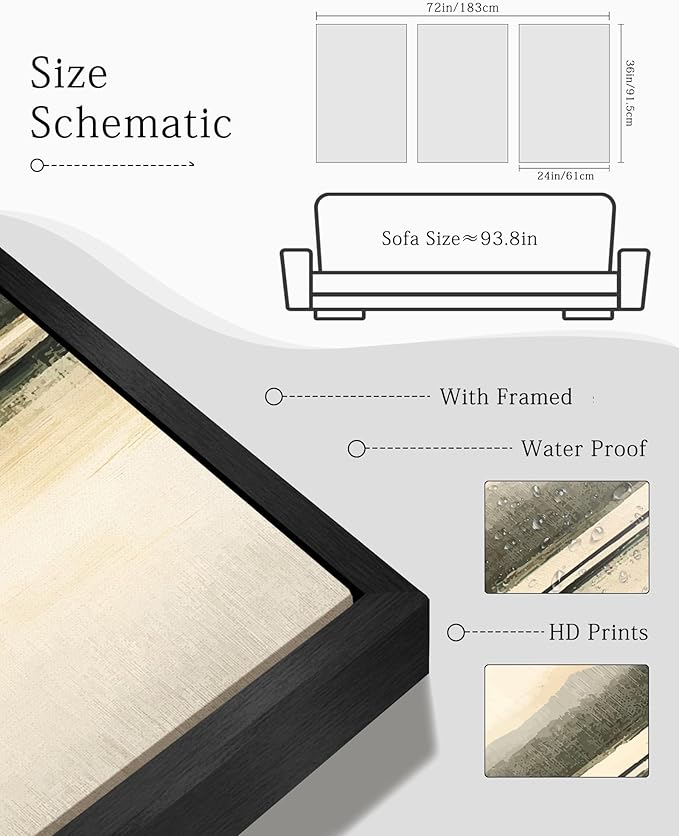 KUVIOKE Watercolor Abstract Mountain Lake Framed Wall Art Brown Landscape Nature Wilderness Painting Nordic Neutral Tan Illustration Decorative Home Decor 24x36in (Black Framed)