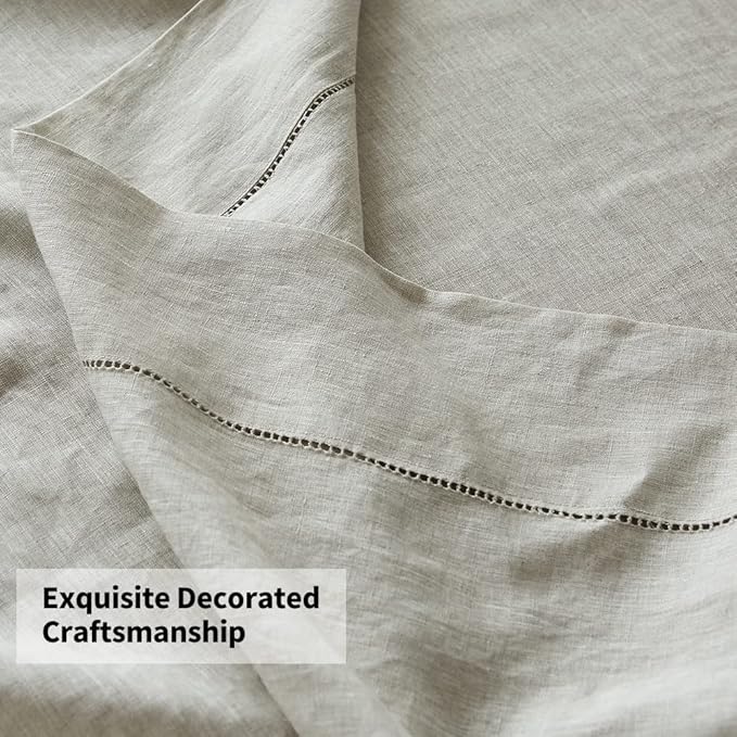 Simple&Opulence 100% Linen Pillowcase with Hand Drawing Hemstitch Pillow Cover King Size Set of 2 Soft and Durable (Linen, 20''x40'')
