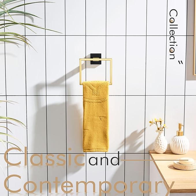 KOKOSIRI Towel Ring Holder Bathroom Lavatory Hand Towel Rack Wall Mounted Bathroom Hardware T-304 Stainless Steel Matte Black and Gold, B3004GDK
