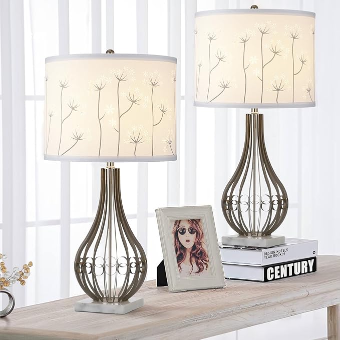 White Lamp Shades Set of 2, Drum Lampshades, Lampshade 10 Inches Height, Lampshades for Table Lamp, Floor Lamp, Pendant Light, Lamp Shade Harp Holder Included