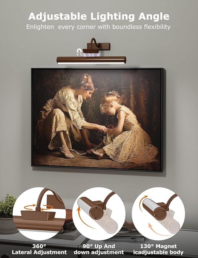 Picture Light Battery Operated, 13in Wireless Art Light for Paintings, Dimmable 5000mAh Recharging Battery Picture Light with Remote Control for Wall, Gallery Dartboard (Orange Copper -2Pack)