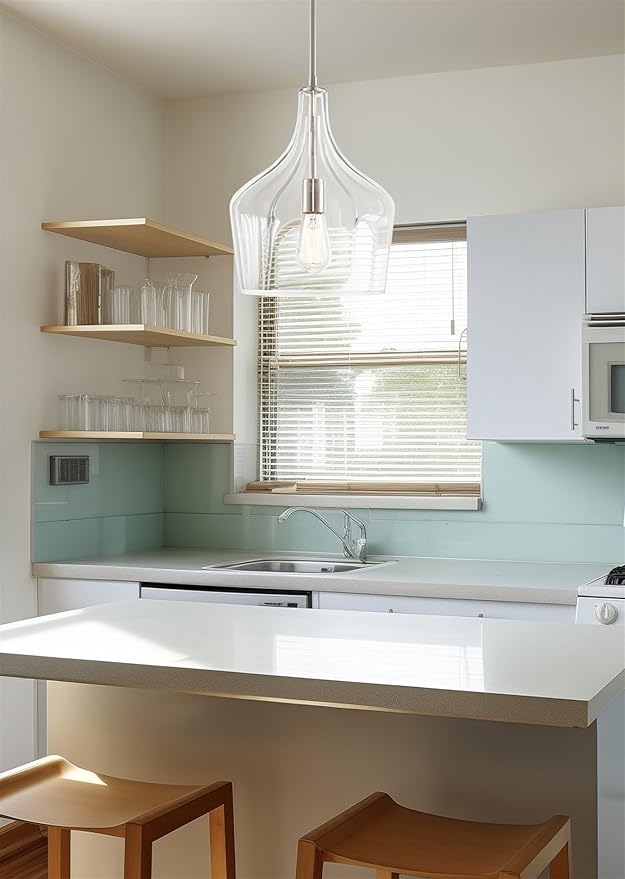 Kira Home Lucy 16" Modern Pendant Light + Clear Glass Vase Shade, Adjustable Hanging Height, Brushed Nickel Finish