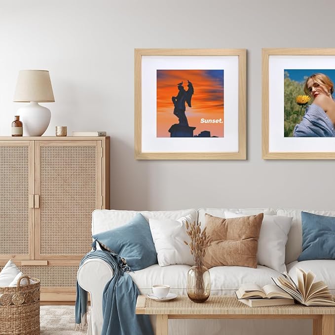 VNVNK 19x19 Frame Natural Wood Color, Perfect for 19x19 Inch Picture without Mat or 15x15 Inch Picture with Mat, Home Wall Decor Picture Frame-1 PCS