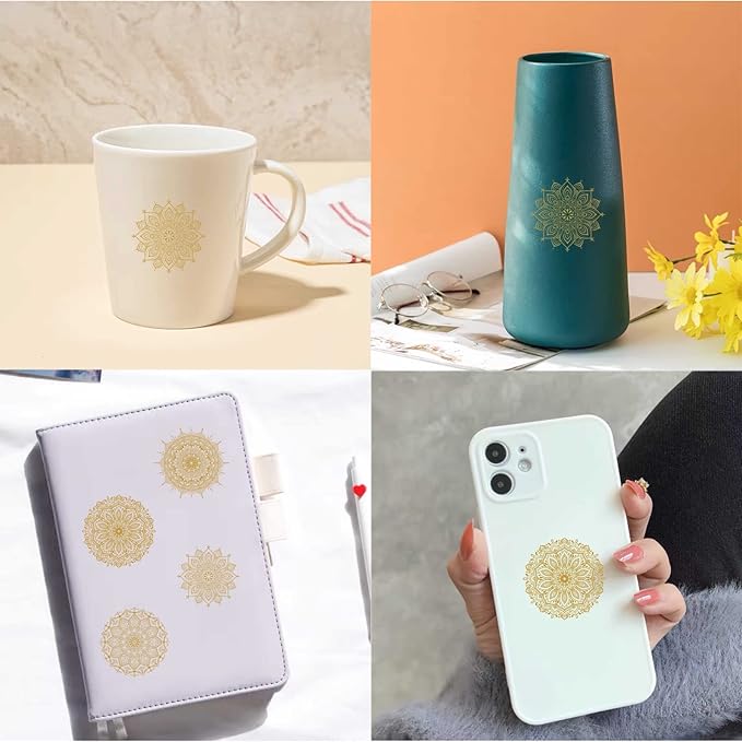 Kazova Mandala Wall Art Decals Gold Mandala Wall Decal Mandala Window Stickers Lotus Flower Decals Peel and Stick Removable Mandala Floral Stickers for Bedroom Living Room Headboard Decor