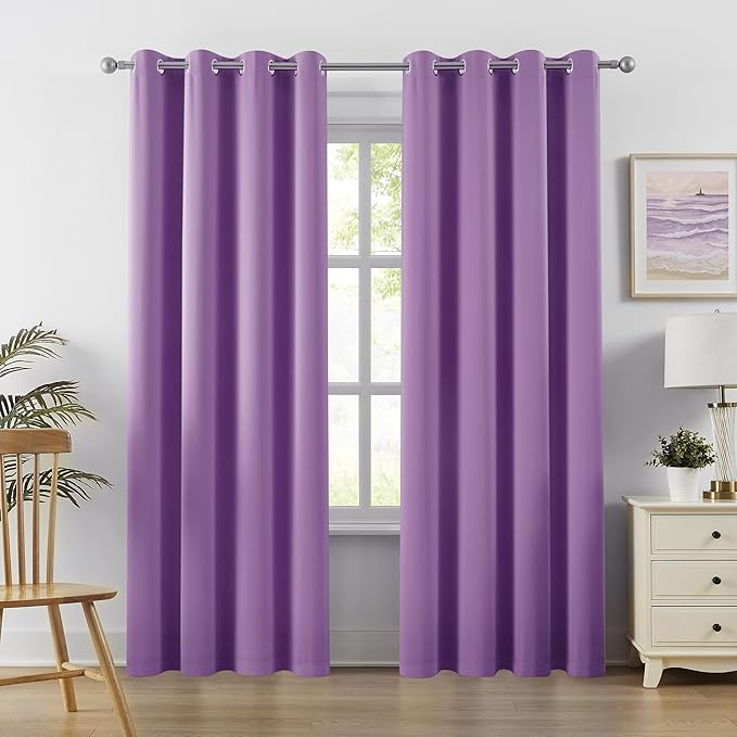 DUALIFE 96 Inch Length Purple Blackout Curtain Panels/Drapes for Living Room Solid Energy Efficient Room Darkening Bedroom Curtains Thermal Insulated Grommet Top 52 x 96 inch Amethyst Orchid