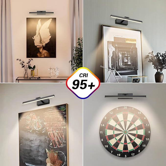 Joosenhouse Wireless Picture Light Battery Operated Gallery Light with Remote Control Rechargeable Wall Lights Black 15.35" Dimmable and Timed Off Wall Sconce Light