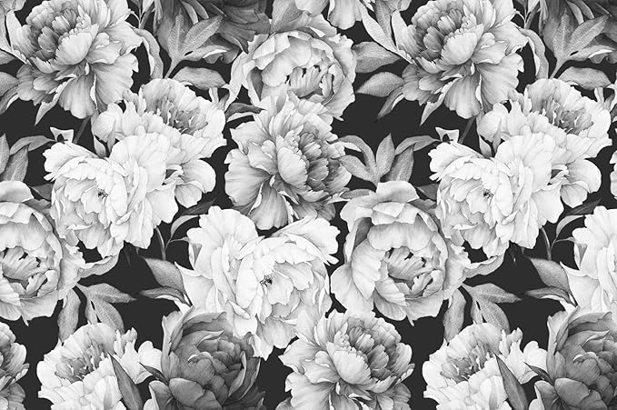 Black and White Peonies Wallpaper Watercolor Floral Mural Wallpaper for Bedroom Living Room (Not Peel n' Stick)