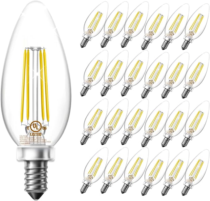 DAYBETTER B11 Chandelier Bulbs, Dimmable E12 LED 60W Equivalent, Candelabra 600 LM Daylight White 5000K, Filament Candle Light, Clear Glass, 24 Pack