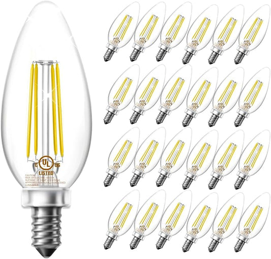 DAYBETTER B11 Chandelier Bulbs, Dimmable E12 LED 60W Equivalent, Candelabra 600 LM Daylight White 5000K, Filament Candle Light, Clear Glass, 24 Pack