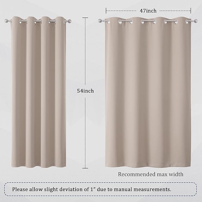 DUALIFE Light Brown Curtains for Bedroom Short Windows Solid Blackout Curtain Panels Thermal Insulated Grommet Top Room Darkening Curtains for Bedroom 52x 54Inch Length