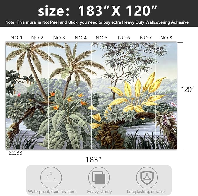 -Tropical Botanical Palm Leaf Fabric Wallpaper Living Room Bedroom Bathroom Rainforest Plant Jungle Large Wall Mural- 183"x120"（ not Peel and Stick）