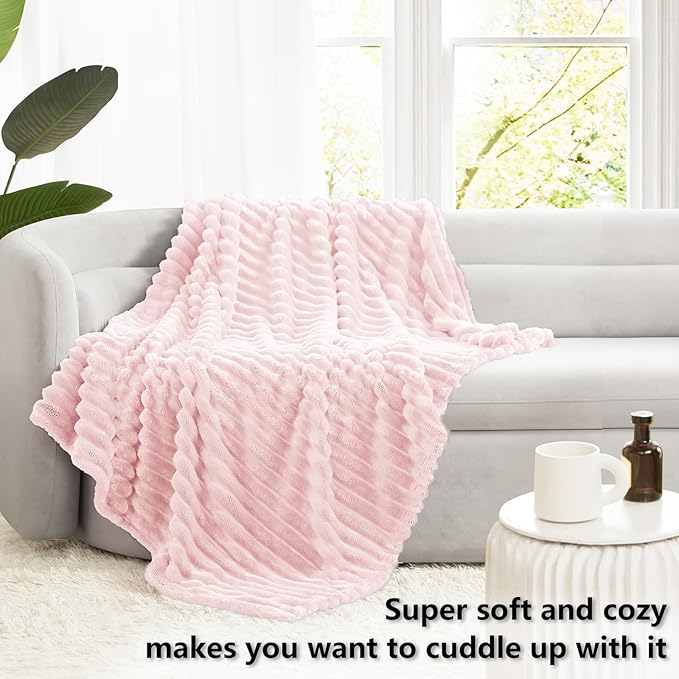 Pink Queen Size Blanket for Bed - 300GSM Soft Cozy Soft Blankets, Cute Large Lightweight Bedding Fleece Throws, Pink, 90x90 Inches