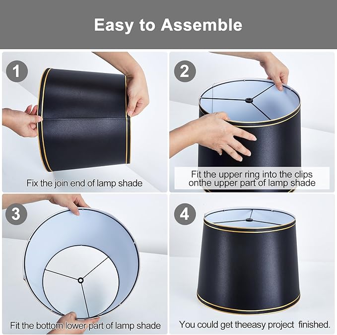 Lamp Shades Set of 2, Drum Lampshade 10 Inches Height, Lampshades for Table Lamp, Floor Lamp, Pendant Light, Grey Lampshades,Harp Holder Included