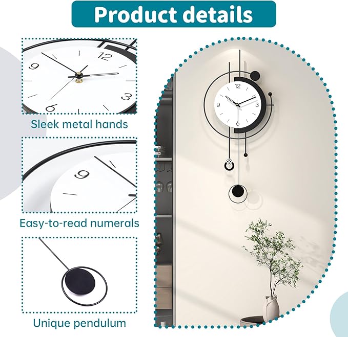 Large Wall Clocks for Living Room Decor Modern Silent Wall Clock Battery Operated Non Ticking for Bedroom Office Kitchen Home Decorative Metal Clock Wall Art Decor for Home 13x29inch