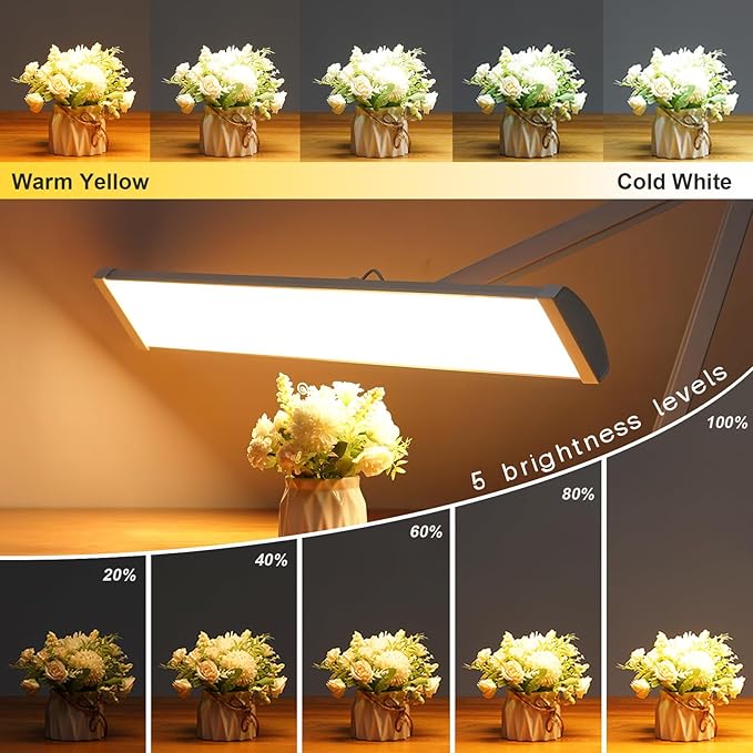 LED Architect Desk Lamp, 2300 Lumens, Dimmable, Metal Swing Arm, 5 Color Temperatures, 30W, Ideal for Task Work, Drafting, Reading, Clamp-on Office Table Lamp with 360 Bright LEDs (White, CCT)